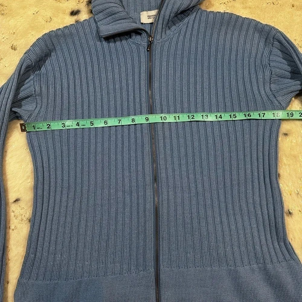 Fendi Women’s Blue Full Zip Collared Ribbed Knit Cardigan Size 10